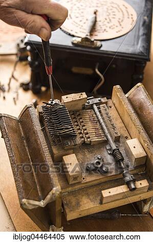 Stock Photography - Barrel organ manufacture, sound post connected to bellows, Grassau, Upper Bavaria, Bavaria, Germany, Europe. Fotosearch