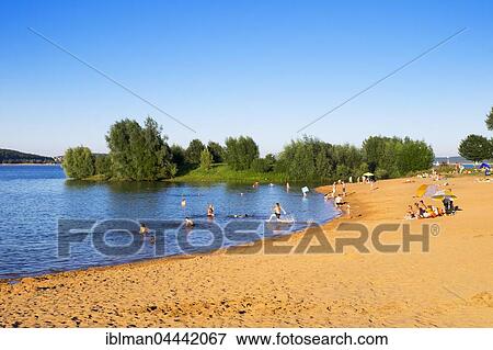 Bathers on sandy beach, Lake Brombachsee, Ramsberg bei Pleinfeld, Franconian Lake District, Middle Franconia, Franconia, Bavaria, Germany, Europe View Large Photo Image Stock Photo - Bathers on sandy beach, Lake Brombachsee, Ramsberg bei Pleinfeld, Franconian Lake District, Middle Franconia, Franconia, Bavaria, Germany, Europe. Fotosearch