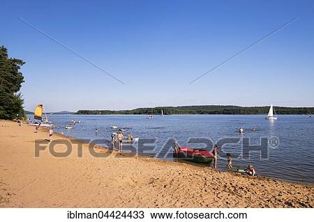 Stock Image - Bathing beach, Kleiner Brombachsee bei Absberg, Franconian Lake District, Middle Franconia, Franconia, Bavaria, Germany, Europe. Fotosearch
