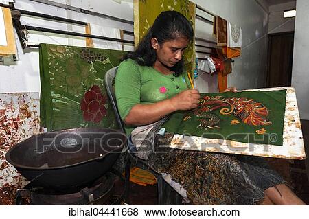 Stock Photo - Batik crafting, Sinhalese women, Kandy, Central Province, Sri Lanka, Asia. Fotosearch