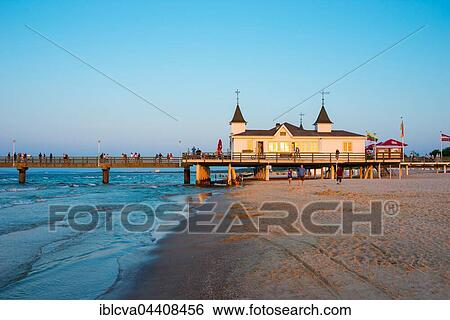 Beach with Ahlbeck pier in evening light, seaside resort Ahlbeck, Usedom Island, Mecklenburg-Western Pomerania, Germany, Europe View Large Photo Image Stock Photograph - Beach with Ahlbeck pier in evening light, seaside resort Ahlbeck, Usedom Island, Mecklenburg-Western Pomerania, Germany, Europe. Fotosearch