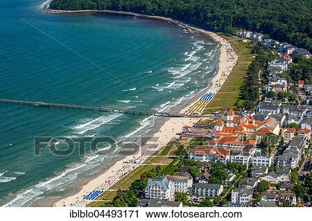 Stock Image - Beach with spa house, Baltic seaside resort Binz, Baltic coast, Mecklenburg-Western Pomerania, Germany, Europe. Fotosearch