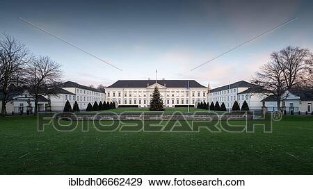 Stock Photo - Bellevue Palace, seat of the German Federal President, with Christmas tree at Christmas time, Berlin, Germany, Europe. Fotosearch