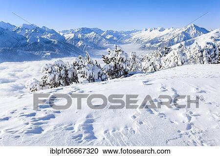 Stock Image - Bernese Alps with view over Kandertal with Niesen, Switzerland, Europe. Fotosearch