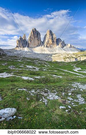 Stock Image - Bike trail around the Three Peaks, Three Pinnacles, Dolomites, South Tyrol, Italy, Europe. Fotosearch