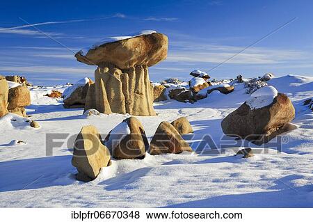 Bisti Badlands, monolith and rock column formed from clay and sandstone, in winter, Bisti Wilderness, New Mexico, USA, North America View Large Photo Image Stock Photo - Bisti Badlands, monolith and rock column formed from clay and sandstone, in winter, Bisti Wilderness, New Mexico, USA, North America. Fotosearch