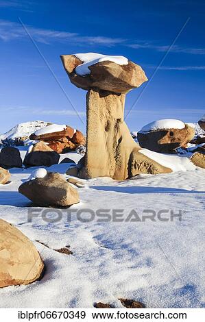 Stock Photo - Bisti Badlands, monolith and rock column formed from clay and sandstone, in winter, Bisti Wilderness, New Mexico, USA, North America. Fotosearch