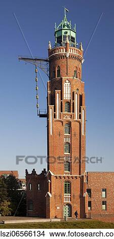 Picture - Bremerhaven lighthouse, Bremerhaven rear light, New Harbour, Bremerhaven, federal state Bremen, Germany, Europe. Fotosearch