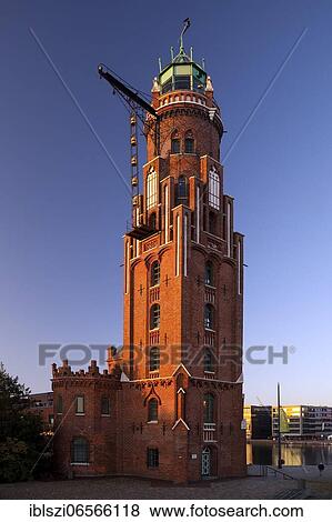 Stock Photo - Bremerhaven lighthouse, Bremerhaven rear light, New Harbour, Bremerhaven, federal state Bremen, Germany, Europe. Fotosearch