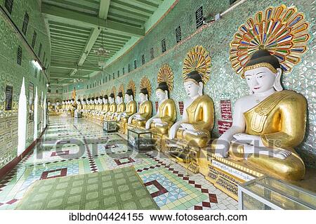 Stock Photography - Buddha statues, Umin Thounzeh pagoda, Sagaing, near Mandalay, Myanmar, Asia. Fotosearch