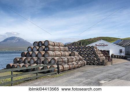 Bunnahabhain whiskey distillery, used bourbon barrels, Islay, Inner Hebrides, Scotland, United Kingdom, Europe View Large Photo Image Stock Photography - Bunnahabhain whiskey distillery, used bourbon barrels, Islay, Inner Hebrides, Scotland, United Kingdom, Europe. Fotosearch
