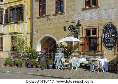 Stock Photo - Cafe at Hotel Bürgerhaus, Rust, Lake Neusiedl, Burgenland, Austria, Europe. Fotosearch