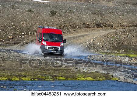 Caravan crossing river, Route F26, highland gravel road, Sprengisandur, Iceland, Europe View Large Photo Image Stock Image - Caravan crossing river, Route F26, highland gravel road, Sprengisandur, Iceland, Europe. Fotosearch