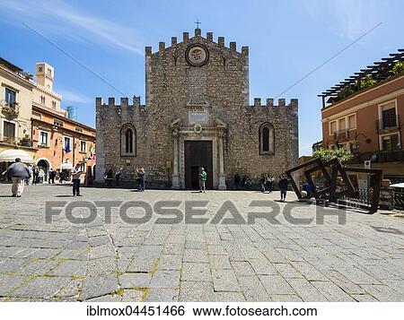 Stock Photograph - Cathedral of San Nicolò, Fontana di Piazza Duomo, Taormina, Sicily, Italy, Europe. Fotosearch