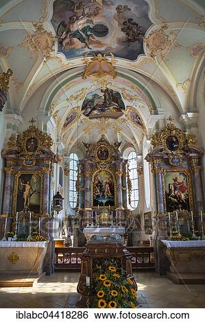 Chancel inside Wilparting Pilgrimage Church, St. Marinus and Anian, Irschenberg, Upper Bavaria, Germany, Europe View Large Photo Image Stock Photograph - Chancel inside Wilparting Pilgrimage Church, St. Marinus and Anian, Irschenberg, Upper Bavaria, Germany, Europe. Fotosearch