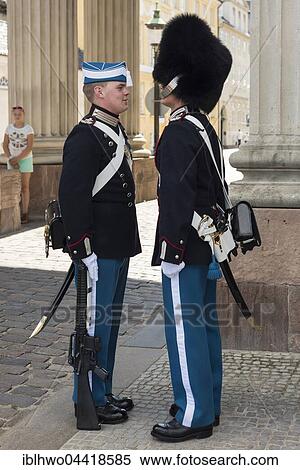 Stock Photography - Changing of the guard, royal bodyguards on palace square, Amalienborg Palace, Copenhagen, Denmark, Europe. Fotosearch