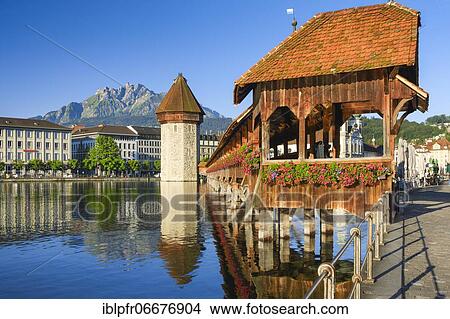 Chapel Bridge with Pilatus, Lucerne, Switzerland, Europe View Large Photo Image Picture - Chapel Bridge with Pilatus, Lucerne, Switzerland, Europe. Fotosearch