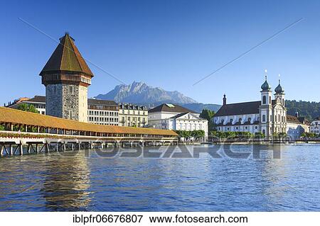 Stock Photo - Chapel Bridge with Pilatus, Lucerne, Switzerland, Europe. Fotosearch