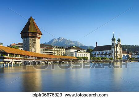 Chapel Bridge with Pilatus, Lucerne, Switzerland, Europe View Large Photo Image Stock Photo - Chapel Bridge with Pilatus, Lucerne, Switzerland, Europe. Fotosearch