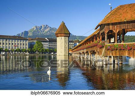 Chapel Bridge with Pilatus, Lucerne, Switzerland, Europe View Large Photo Image Stock Photography - Chapel Bridge with Pilatus, Lucerne, Switzerland, Europe. Fotosearch