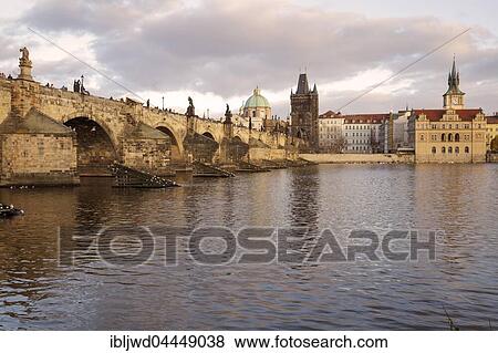 Charles Bridge with Vltava River and Old Town, Prague, Czech Republic, Europe View Large Photo Image Stock Photo - Charles Bridge with Vltava River and Old Town, Prague, Czech Republic, Europe. Fotosearch