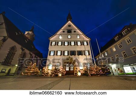 Christmas decorated city hall, Bad Cannstatt, Stuttgart, Baden-Württemberg, Germany, Europe View Large Photo Image Stock Image - Christmas decorated city hall, Bad Cannstatt, Stuttgart, Baden-Württemberg, Germany, Europe. Fotosearch