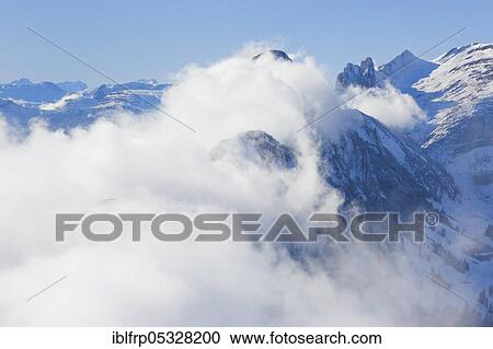 Stock Image - Chrüzberg, view from Hoher Kasten, Switzerland, Chrüzberg, Europe. Fotosearch