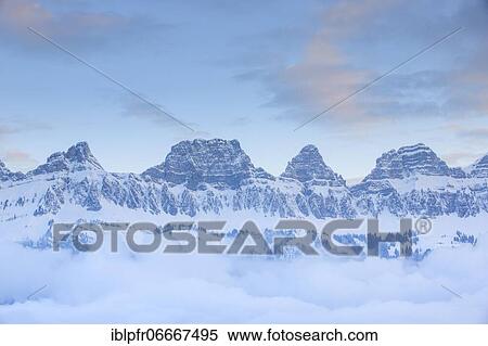Stock Photography - Churfirsten, Frümsel, 2267m, Brisi, 227m, Zuestoll, 2235m, Schibenstoll, 2236m, Switzerland, Europe. Fotosearch