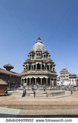Stock Image - Chyasim Deval Krishna temple, Durbar square, destroyed at earthquake April 2015, Patan, Nepal, Asia. Fotosearch