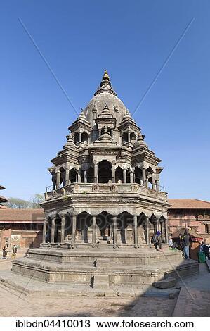 Stock Image - Chyasim Deval Krishna temple, Durbar square, destroyed at earthquake April 2015, Patan, Nepal, Asia. Fotosearch