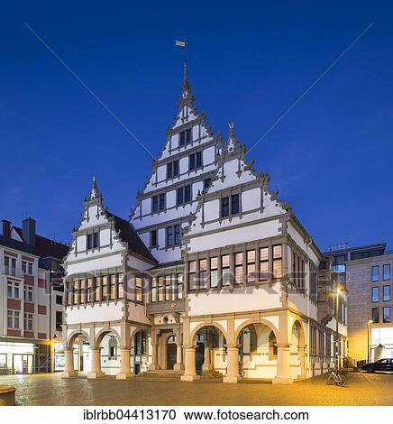City hall at dusk, Weser Renaissance, Paderborn, North Rhine-Westphalia, Germany, Europe View Large Photo Image Stock Image - City hall at dusk, Weser Renaissance, Paderborn, North Rhine-Westphalia, Germany, Europe. Fotosearch