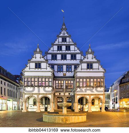 City hall at dusk, Weser Renaissance, Paderborn, North Rhine-Westphalia, Germany, Europe View Large Photo Image Stock Photo - City hall at dusk, Weser Renaissance, Paderborn, North Rhine-Westphalia, Germany, Europe. Fotosearch