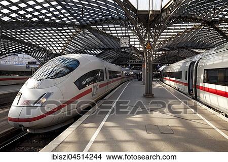 Picture - Cologne Central Station, Platform, Intercity ICE, Cologne, Rhineland, North Rhine-Westphalia, Germany, Europe. Fotosearch