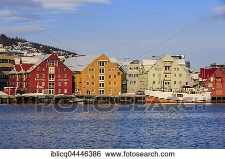 Colorful warehouses on the harbor, Tromso, Troms, Norway, Europe View Large Photo Image Stock Photograph - Colorful warehouses on the harbor, Tromso, Troms, Norway, Europe. Fotosearch