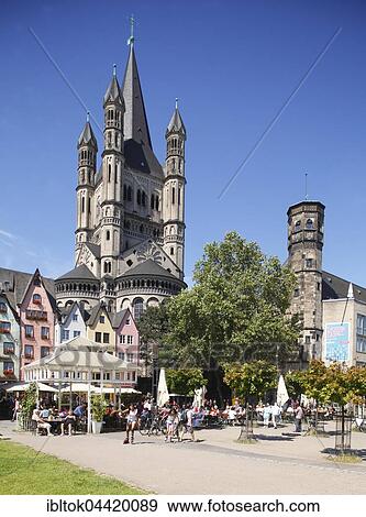 Colourful houses at fish market and Great St. Martin Church, Cologne, North Rhine-Westphalia, Germany, Europe View Large Photo Image Stock Photo - Colourful houses at fish market and Great St. Martin Church, Cologne, North Rhine-Westphalia, Germany, Europe. Fotosearch