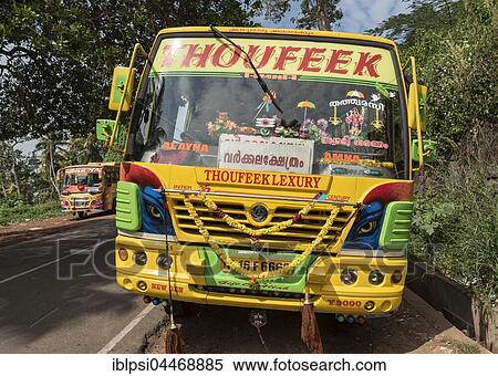 Colourful Indian Bus, Kerala View Large Photo Image Stock Photography - Colourful Indian Bus, Kerala. Fotosearch