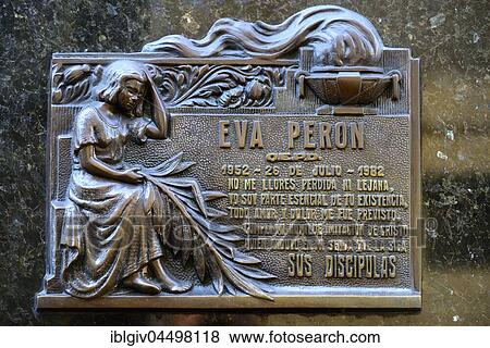 Stock Photo - Commemorative sign on Eva Peron, Mausoleum of the Duarte family, Recoleta Cemetery, Buenos Aires, Argentina, South America. Fotosearch