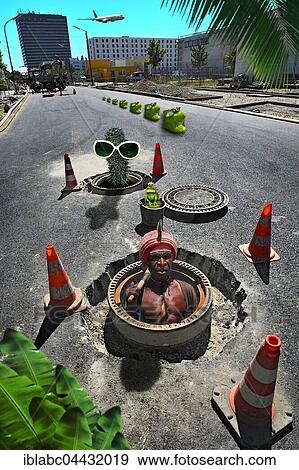 Stock Photo - Composing, sewer, road, Munich, Germany, Europe. Fotosearch