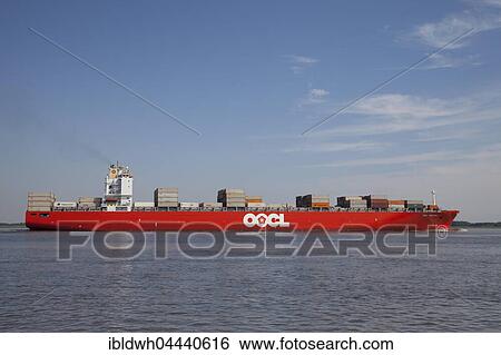 Container ship with cargo on River Elbe, Lower Saxony, Germany, Europe View Large Photo Image Stock Photograph - Container ship with cargo on River Elbe, Lower Saxony, Germany, Europe. Fotosearch