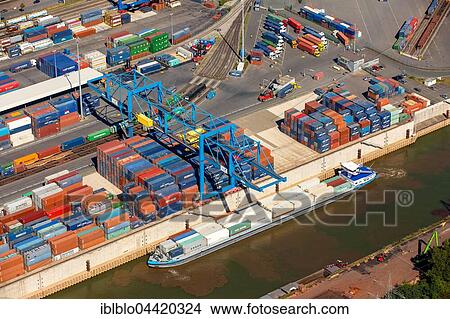 Container terminal, container port, Logport I, Rhine, Duisburg, Ruhr district, North Rhine-Westphalia, Germany, Europe View Large Photo Image Picture - Container terminal, container port, Logport I, Rhine, Duisburg, Ruhr district, North Rhine-Westphalia, Germany, Europe. Fotosearch