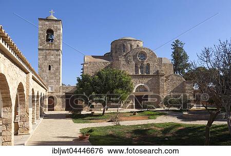 Stock Photograph - Courtyard, St. Barnabas Church, St. Barnabas Monastery, Salamis, Northern Cyprus, Cyprus, Europe. Fotosearch