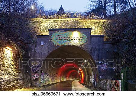 Stock Image - Dorrenberg tunnel, also called Tanz tunnel, Nordbahntrasse, Wuppertal, North Rhine-Westphalia, Germany, Europe. Fotosearch