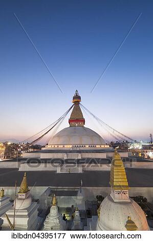 Stock Photo - Dusk at Boudhanath stupa, Boudhanath, Kathmandu, Nepal, Asia. Fotosearch