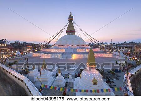 Stock Photography - Dusk at Boudhanath stupa, Boudhanath, Kathmandu, Nepal, Asia. Fotosearch