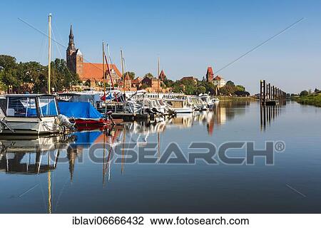 Stock Image - Elbe harbour in Tangermünde, Saxony-Anhalt, Germany, Europe. Fotosearch