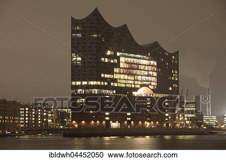 Stock Image - Elbe Philharmonic Hall, night scene, HafenCity, Hamburg, Germany, Europe. Fotosearch