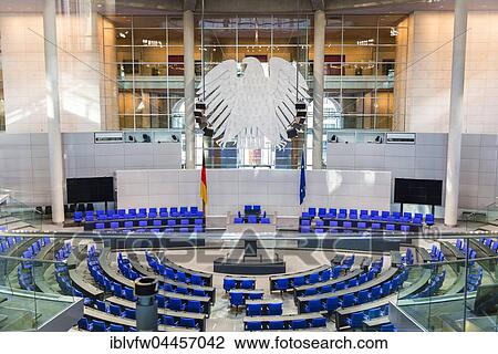 Empty plenary hall of German government, Deutscher Bundestag, Reichstag building, interior, Government District, Berlin, Germany, Europe View Large Photo Image Stock Image - Empty plenary hall of German government, Deutscher Bundestag, Reichstag building, interior, Government District, Berlin, Germany, Europe. Fotosearch