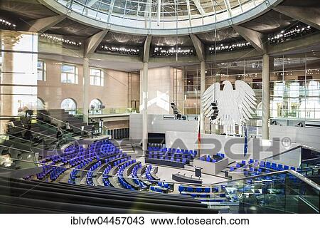 Empty plenary hall of German government, Deutscher Bundestag, Reichstag building, interior, Government District, Berlin, Germany, Europe View Large Photo Image Stock Image - Empty plenary hall of German government, Deutscher Bundestag, Reichstag building, interior, Government District, Berlin, Germany, Europe. Fotosearch