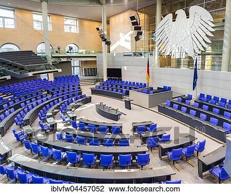 Empty plenary hall of German government, Deutscher Bundestag, Reichstag building, interior, Government District, Berlin, Germany, Europe View Large Photo Image Stock Image - Empty plenary hall of German government, Deutscher Bundestag, Reichstag building, interior, Government District, Berlin, Germany, Europe. Fotosearch
