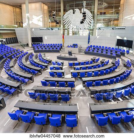 Empty plenary hall of German government, Deutscher Bundestag, Reichstag building, interior, Government District, Berlin, Germany, Europe View Large Photo Image Stock Photo - Empty plenary hall of German government, Deutscher Bundestag, Reichstag building, interior, Government District, Berlin, Germany, Europe. Fotosearch